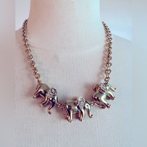 Ann Taylor Three Elephants Crystals Gold Tone Necklace